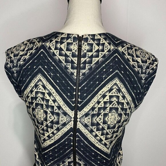 Alice + Olivia Womens Small Abstract A-Line Dress Navy Tan Rayon EUC - Picture 7 of 9